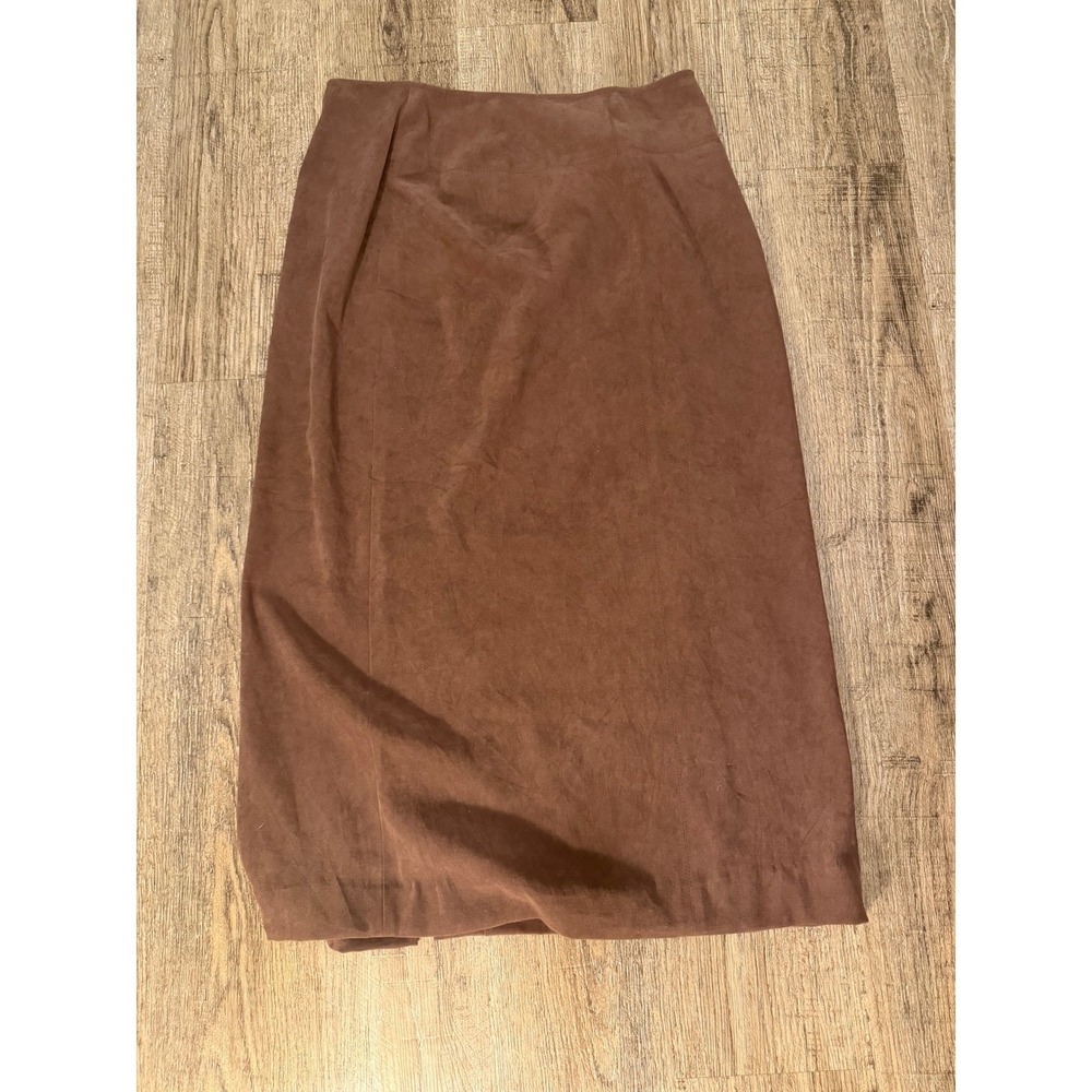 Vintage Brown Faux Suede Midi Skirt Straight Pencil Chocolate Size Medium 29W